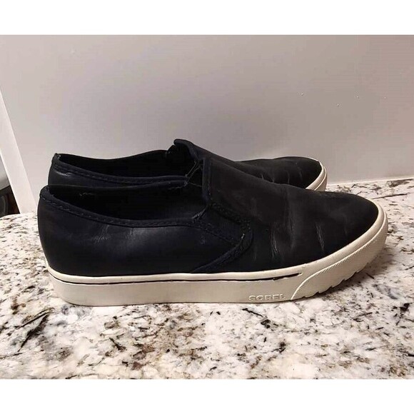 Sorel Black Campsneak Slip On Sneaker Shoes Size 7.5 Leather Minimalist Walking - Picture 1 of 5